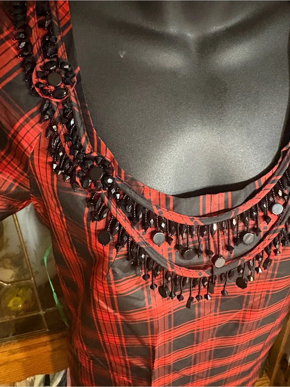 J.Crew Eliza silk red and black tartan plaid blouse built-in black xs 0